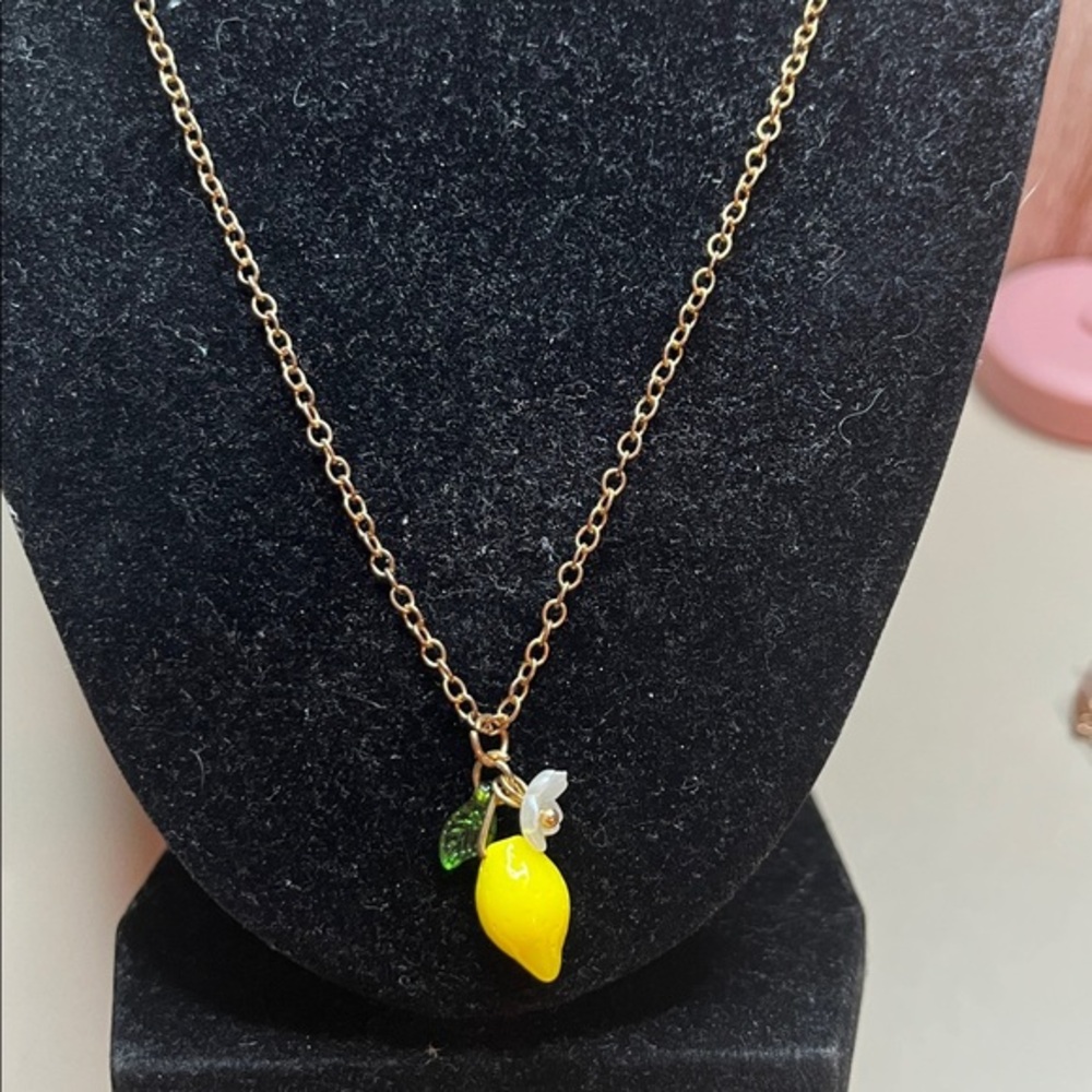 Gold Chain Necklace Glass Lemon Pendant